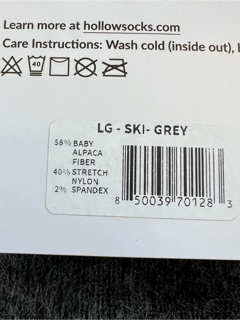 Hollow Alpaca Ski Socks All Day Warmth Grey Size Large
